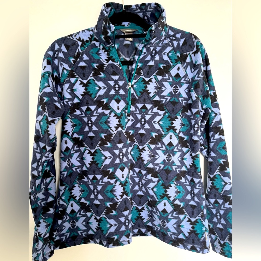 Eddie Bauer Blue Aztec Southern printed 1/2 zip soft fleece